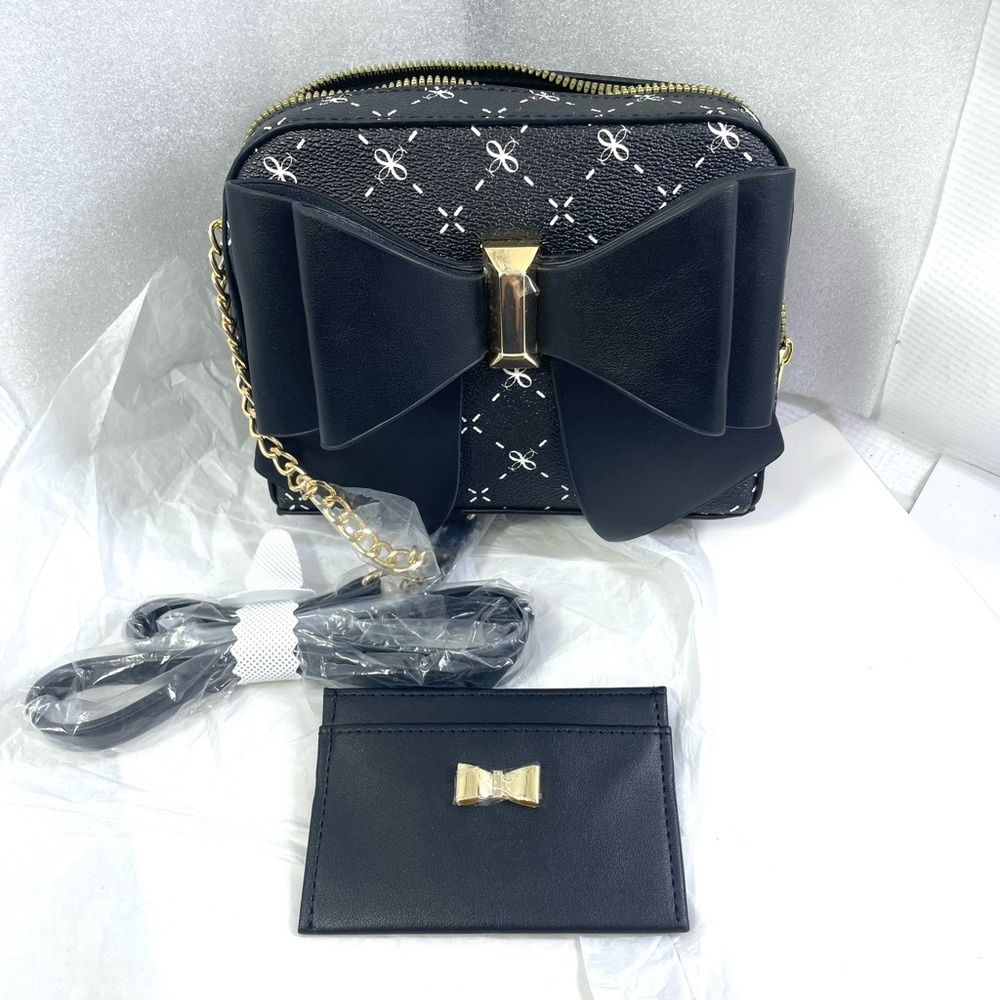 Like Dreams Chloe Bow Mini XBODY. Black/White/Gold.